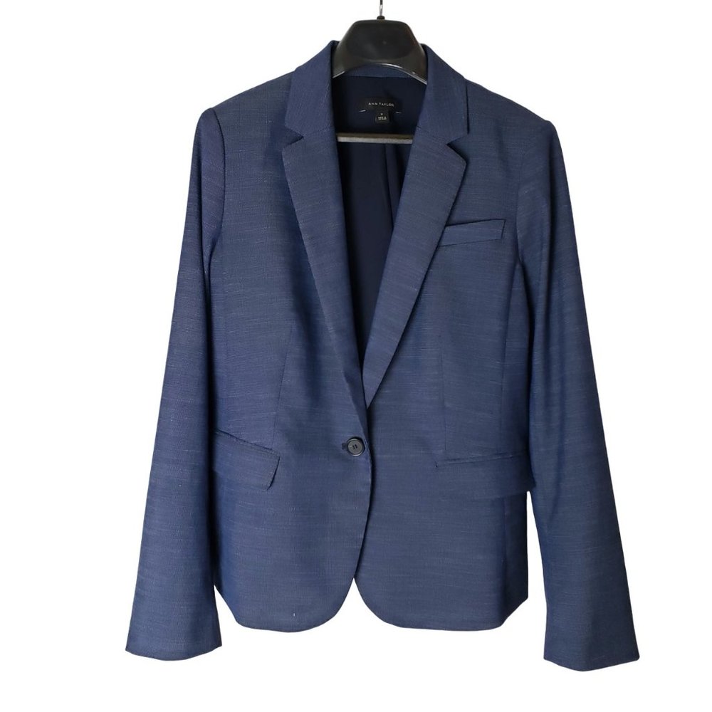 Ann Taylor 10 Blue Notch Lapel One Button Lined Washable Blazer EUC